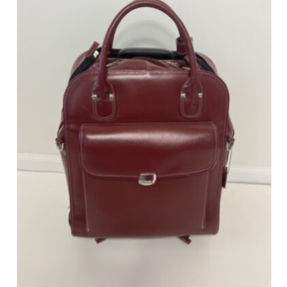 McKlein USA Burgundy Red Leather Roller Bag Travel